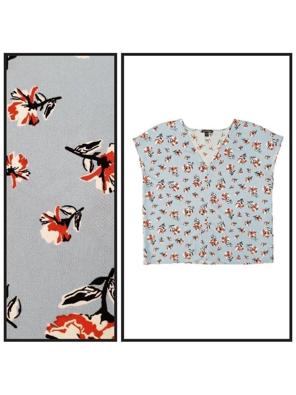 Hillary Radley Blue Floral Blouse XL Lightweight V-Neck Top